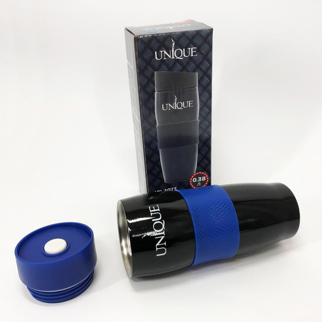 Термокружка UNIQUE UN-1073 0.38 л, Термос из нержавейки металлический. Цвет: синий