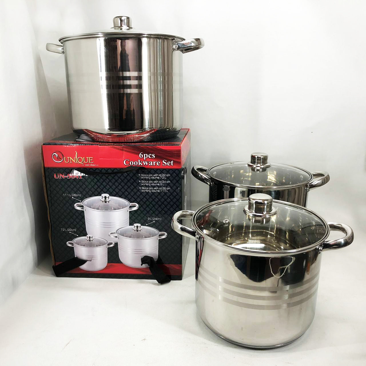 Набор больших кастрюль Unique UN-5041 из нержавеющей стали 5-ти слойным дном с крышками