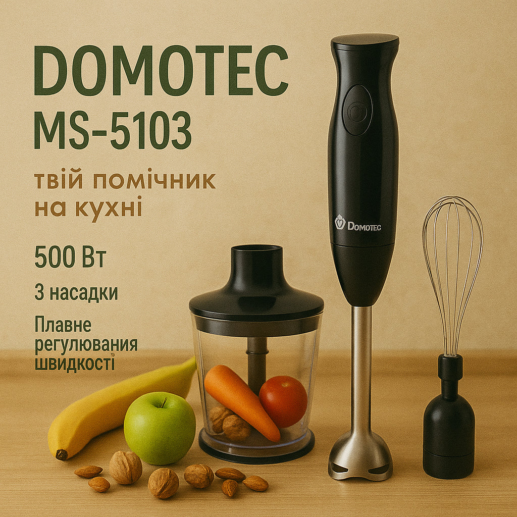 Блендер DOMOTEC MS-5103 3в1 погружной, 500 Вт, ручной погружной блендер, электрический блендер