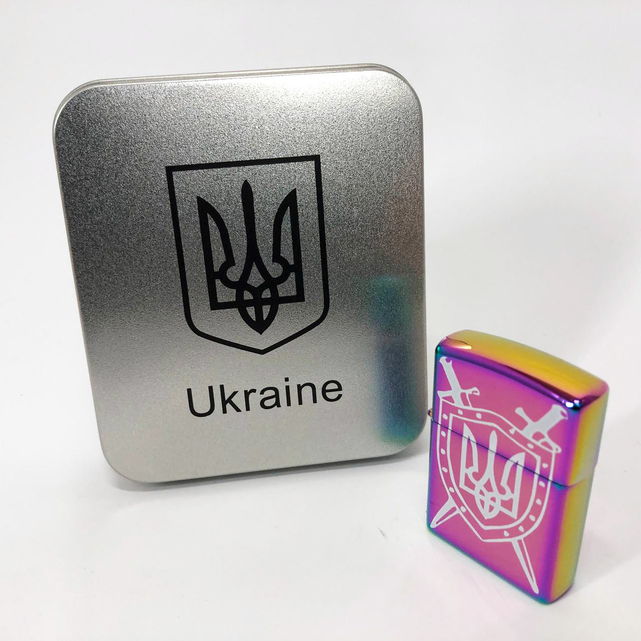 Дуговая электроимпульсная USB зажигалка Украина металлическая коробка HL-446. Цвет: хамелеон