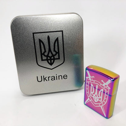 Дуговая электроимпульсная USB зажигалка Украина металлическая коробка HL-446. Цвет: хамелеон