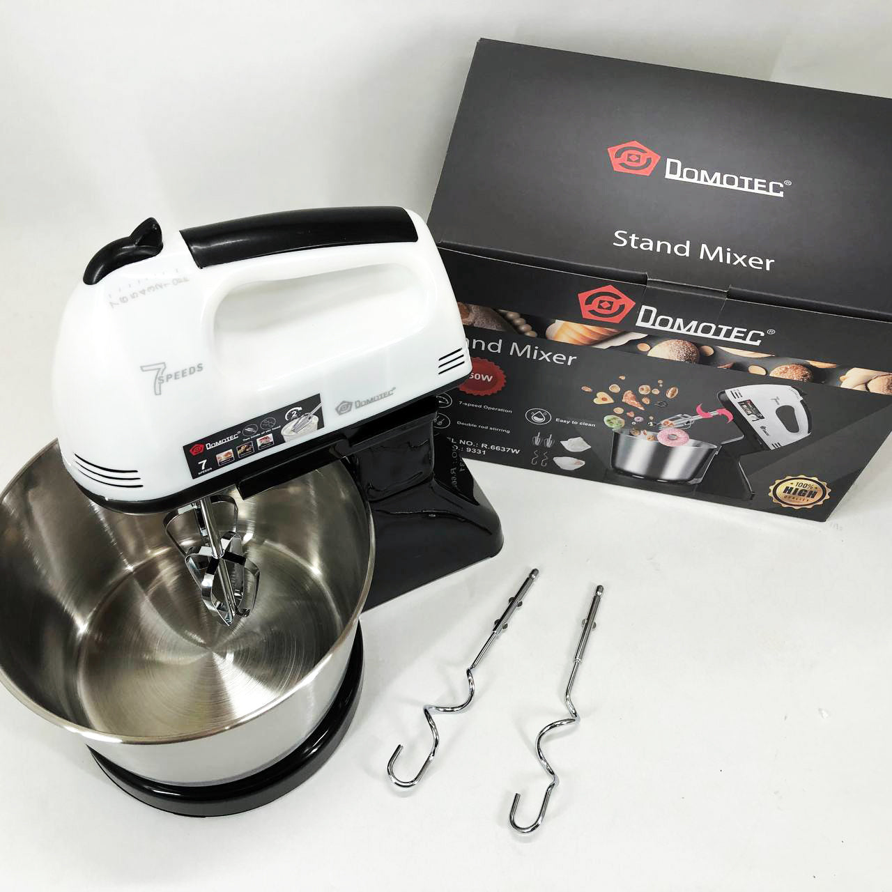 Миксер стационарный с металлической чашей Domotec R6637W Кухонный электрический на 250 Вт 7 скоростей