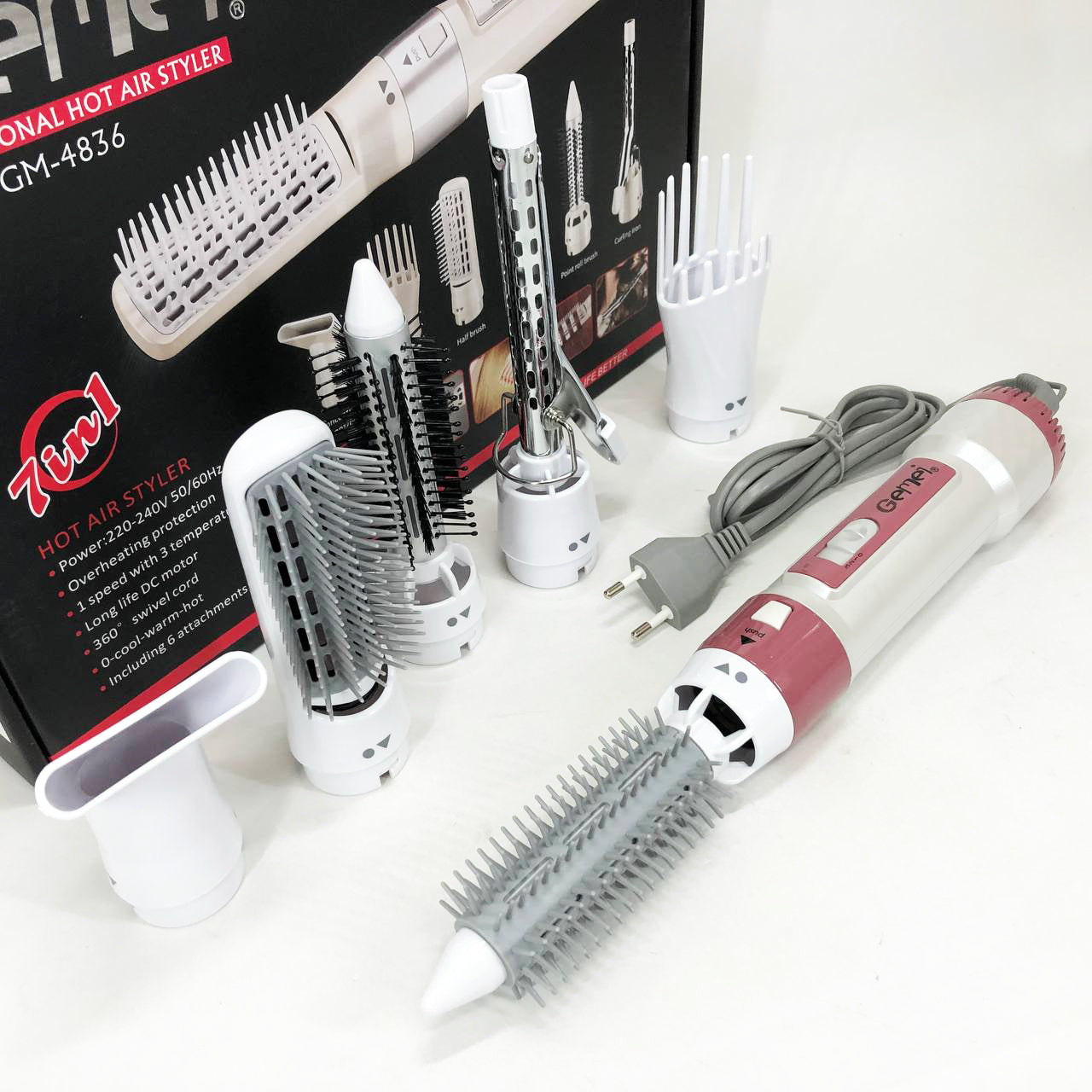 Фен для волос стайлер с насадками Gemei GM-4836 7 в 1, Фен-стайлер с различными насадками