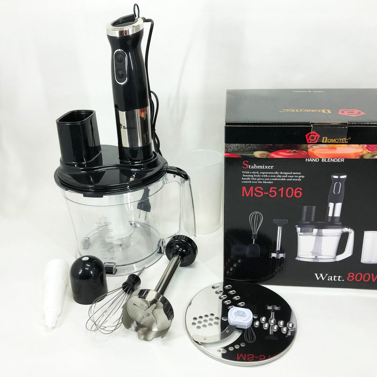 Блендер погружной многофункциональный 5-в-1 Domotec MS-5106 800 W, Портативный блендер измельчитель