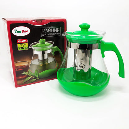 Чайник заварочный Con Brio Green CB-6215 1,5 л, Чайник самовар стеклянный. Цвет: зеленый