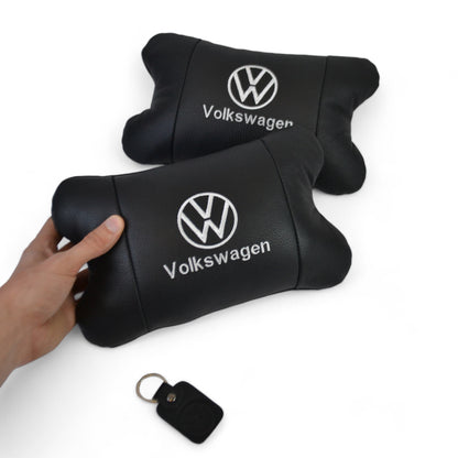 Набор подушек 2шт в авто Volkswagen из натуральной кожи, на подголовник в машину, Автомобильная подушка