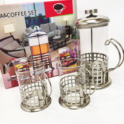 Пресс заварник из жаропрочного боросиликатного стекла UNIQUE UN-1155 0.6 л + 2 чашки Френч-пресс для кофе