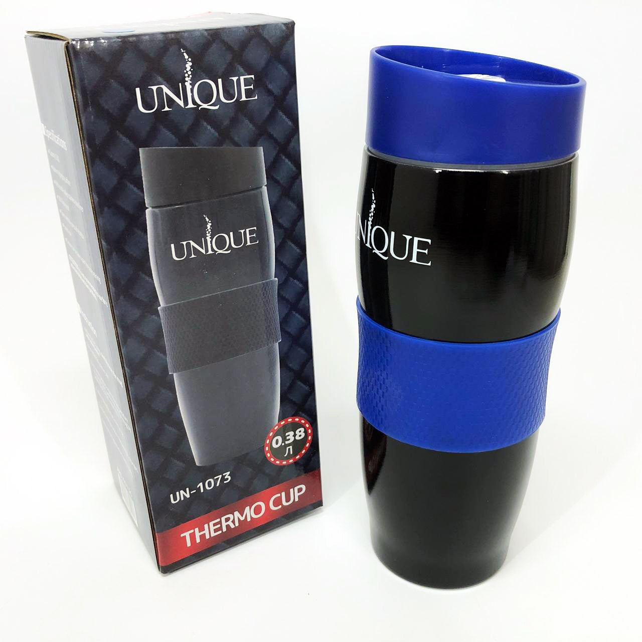 Термокружка UNIQUE UN-1073 0.38 л, Термос из нержавейки металлический. Цвет: синий