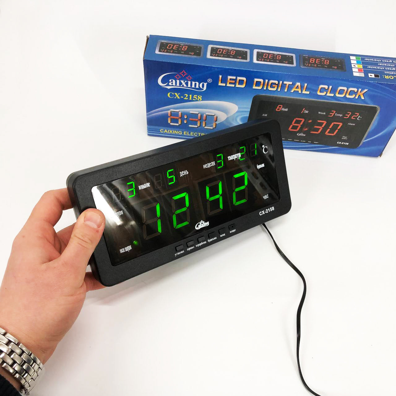 Часы настольные Caixing CX-2158 с зеленой подсветкой, Электронные настольные часы digital светящиеся