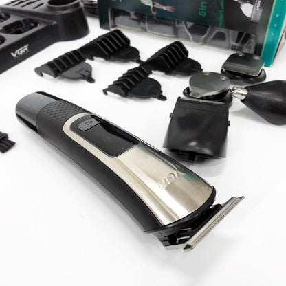 Набор для стрижки VGR 5 в 1 V-111, 9 насадок, Аккумуляторный универсальный триммер для стрижки