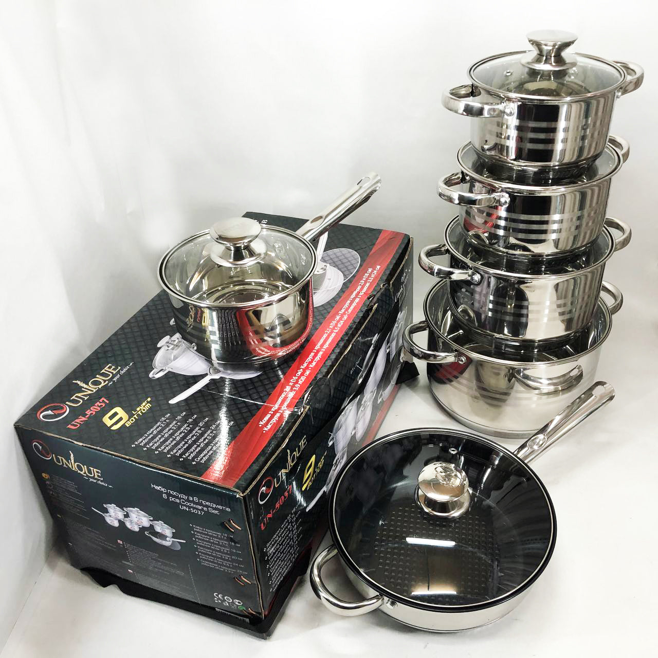 Набор посуды UNIQUE UN-5037 12 предметов (16; 16; 18; 20; 24; сковорода 24 см)