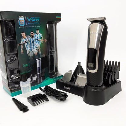 Набор для стрижки VGR 5 в 1 V-111, 9 насадок, Аккумуляторный универсальный триммер для стрижки