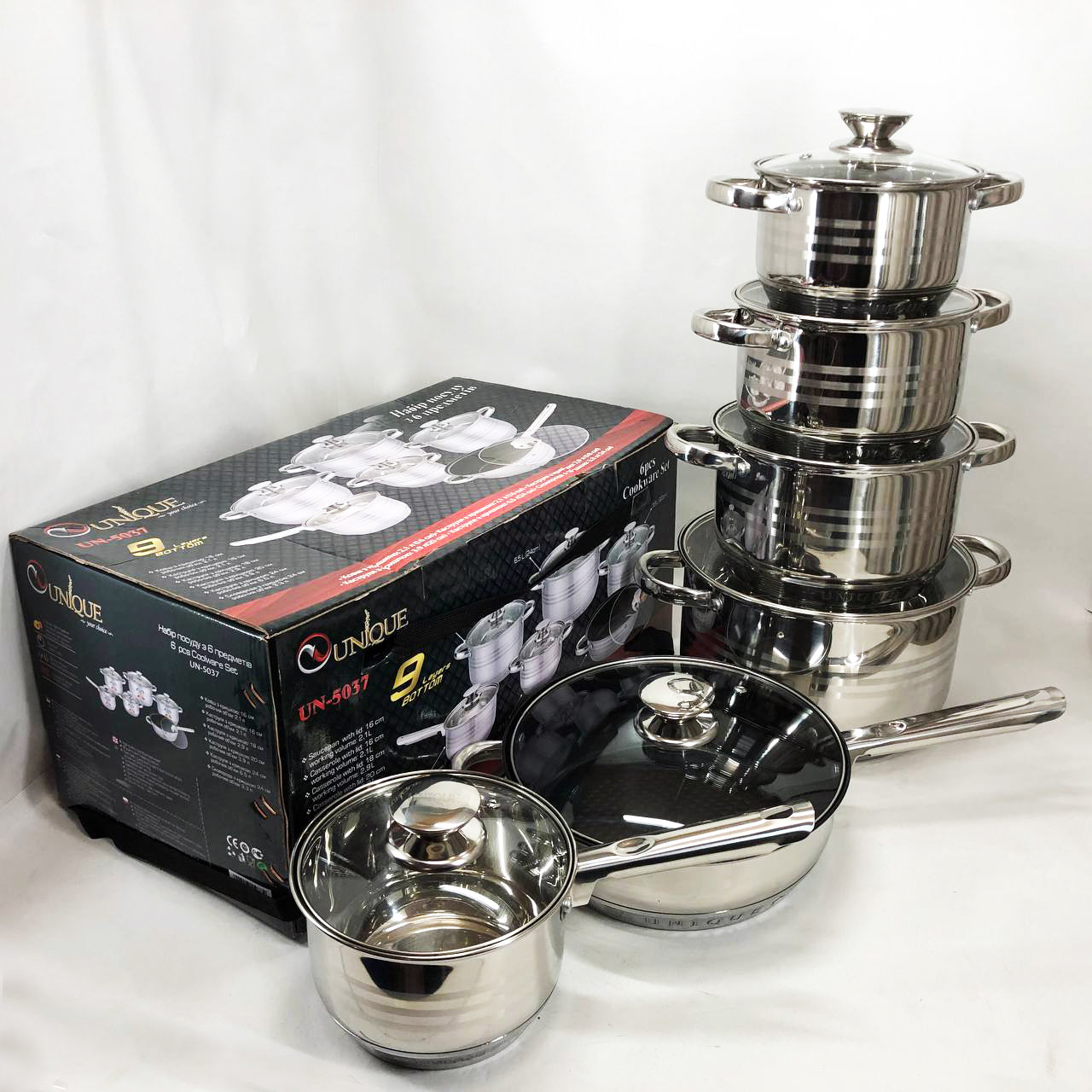 Набор посуды UNIQUE UN-5037 12 предметов (16; 16; 18; 20; 24; сковорода 24 см)