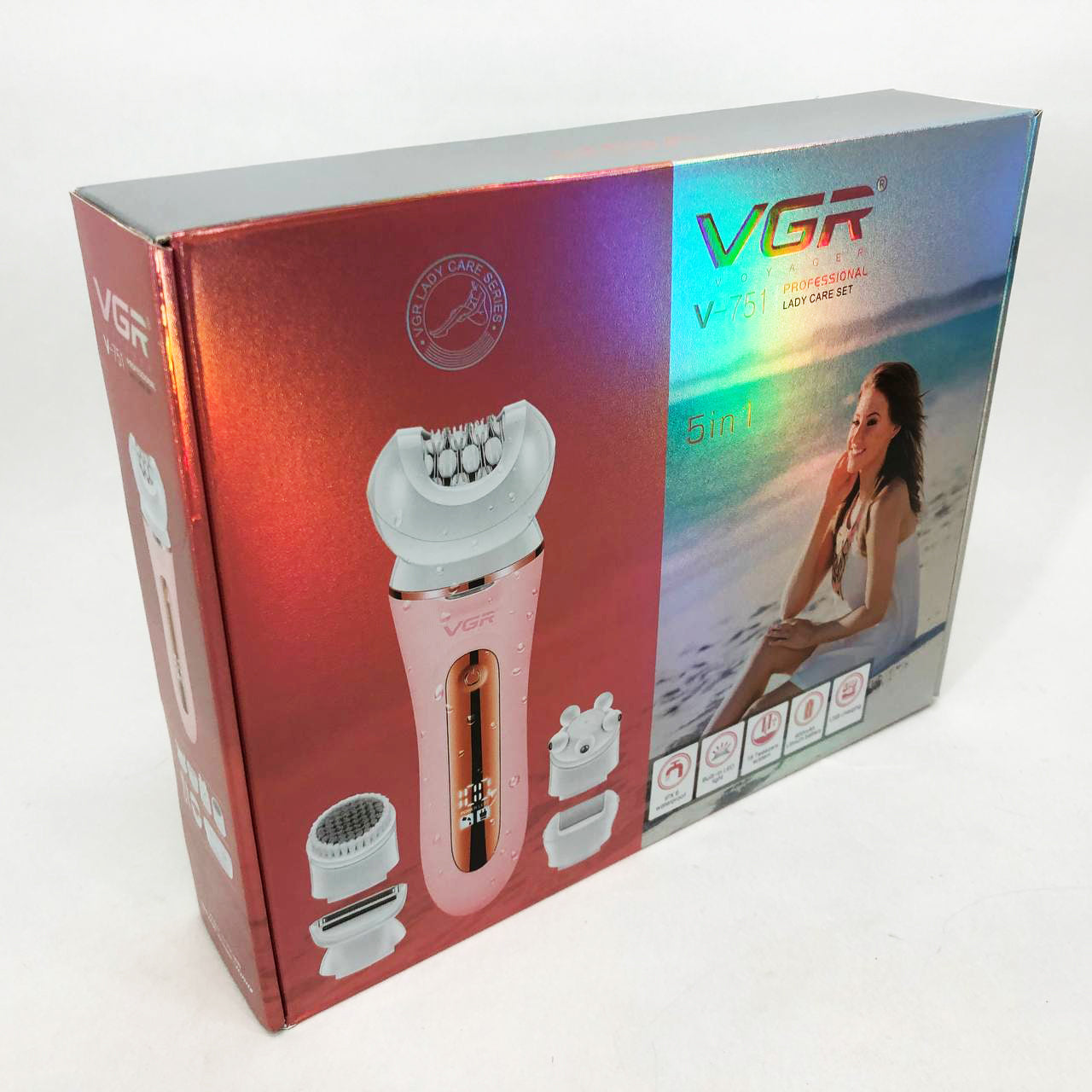 Эпилятор VGR 5 в 1 V-751, 5 насадок. Цвет: розовый