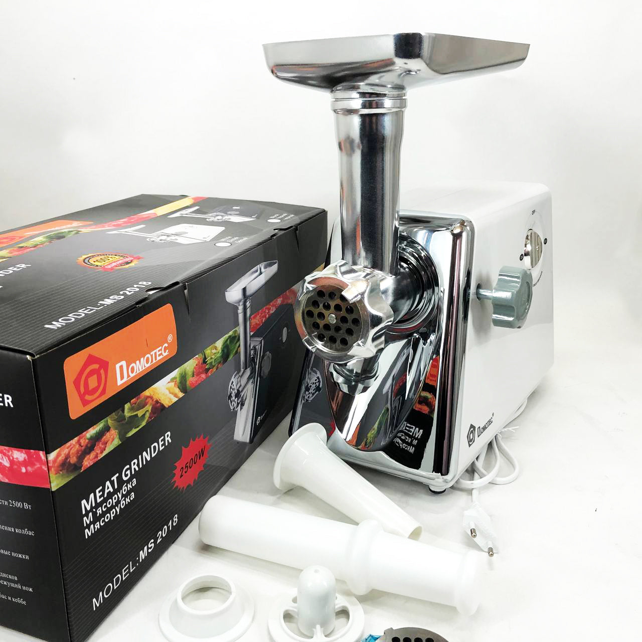Мясорубка с соковыжималкой Domotec MS-2018 2500 Вт. Цвет: белый