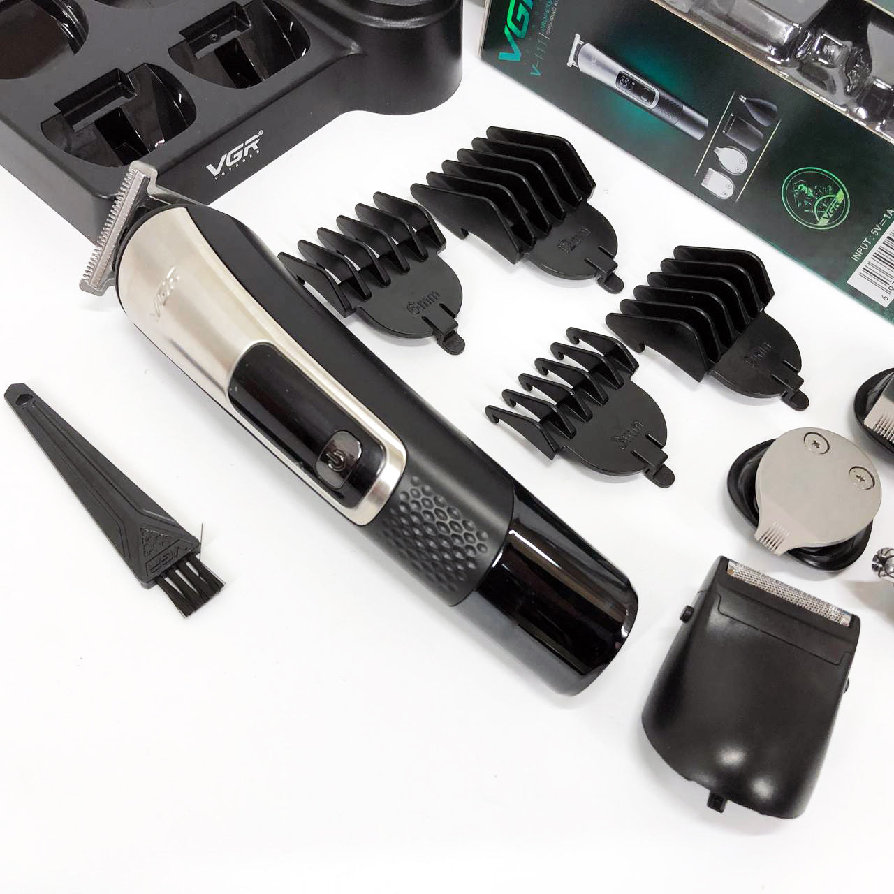 Набор для стрижки VGR 5 в 1 V-111, 9 насадок, Аккумуляторный универсальный триммер для стрижки