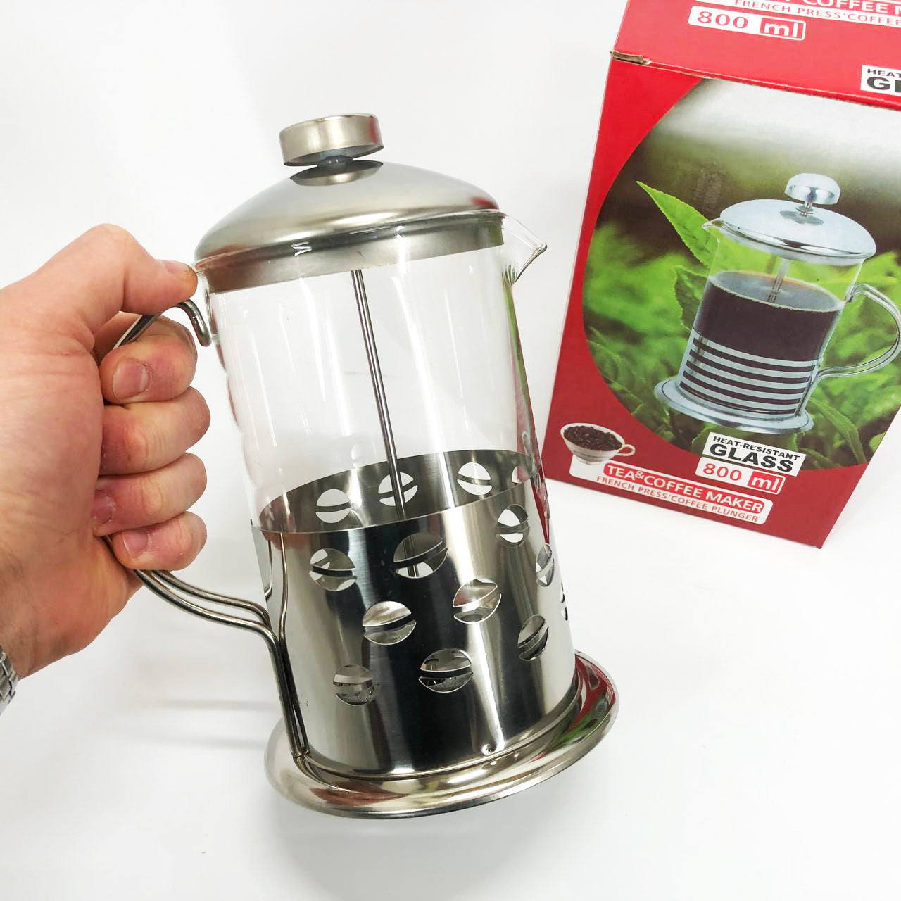 Заварник френч-пресс Unique UN-1153 0.8 л, Стильный стеклянный заварочный чайник, Заварник для трав