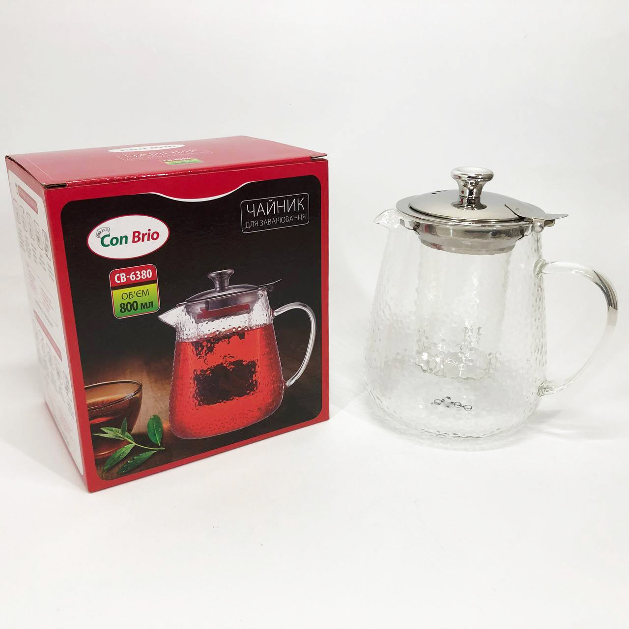 Чайник заварочный заварник для чая Con Brio CB-6380 800 мл, Стильный стеклянный заварочный чайник