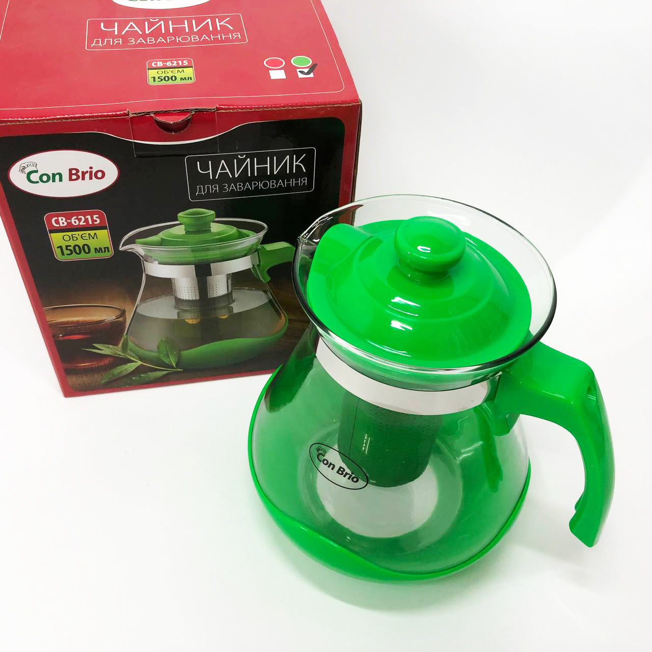 Чайник заварочный Con Brio Green CB-6215 1,5 л, Чайник самовар стеклянный. Цвет: зеленый