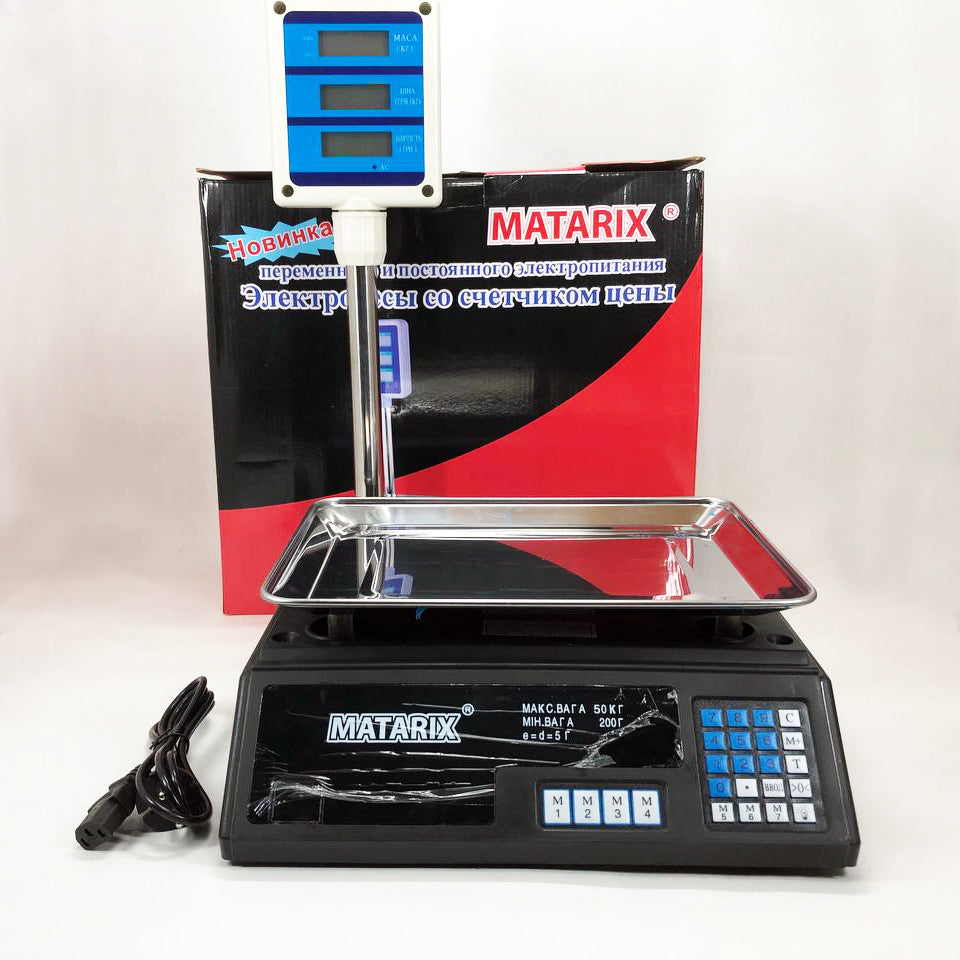 Весы товарные Matarix MX-411+ на 50 кг, Торговые весы с табло, Торговые весы настольные со стойкой
