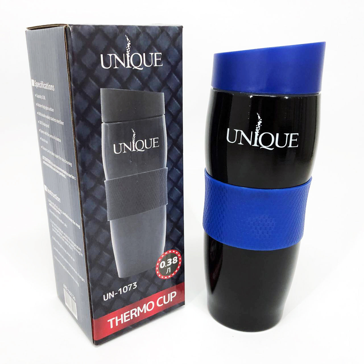 Термокружка UNIQUE UN-1073 0.38 л, Термос из нержавейки металлический. Цвет: синий