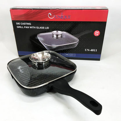 Сковорода-гриль Unique UN-4011 с крышкой 24 см, Сковорода для приготовления на плите с толстым дном