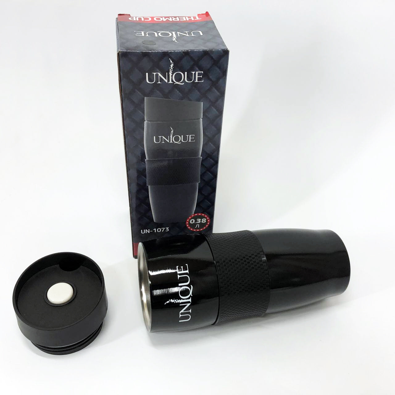 Термокружка UNIQUE UN-1073 0.38 л, Термос для питьевой воды туристический. Цвет: черный