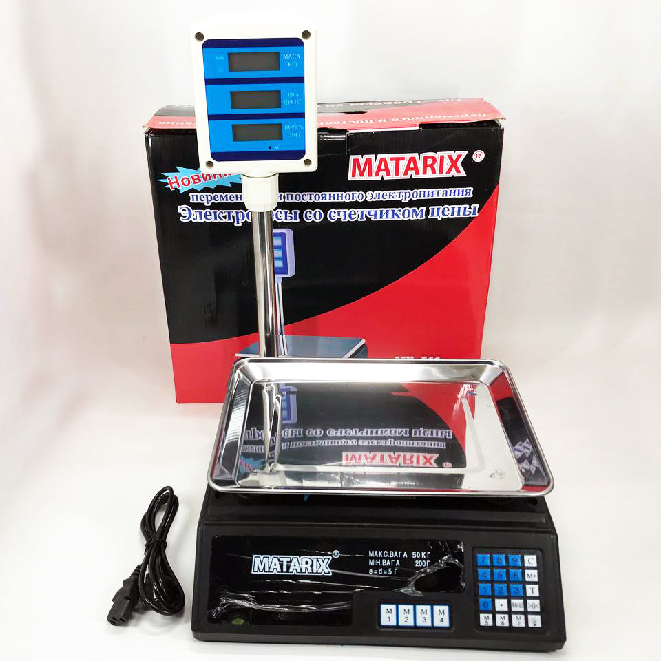 Весы товарные Matarix MX-411+ на 50 кг, Торговые весы с табло, Торговые весы настольные со стойкой