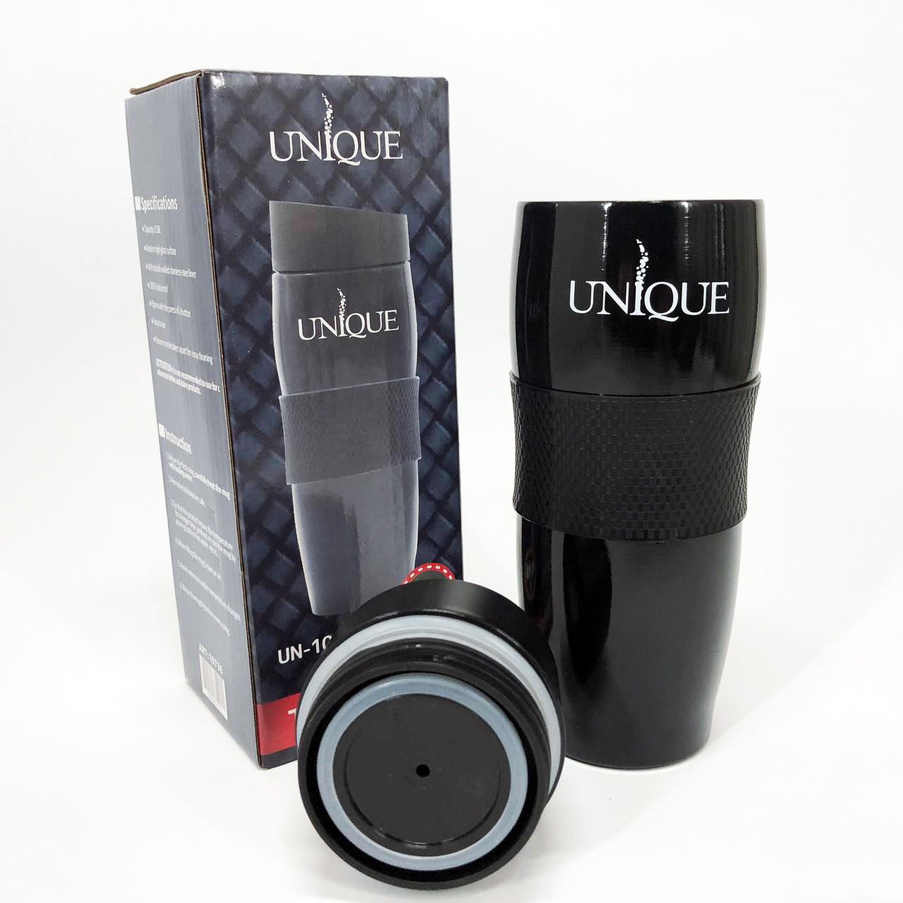 Термокружка UNIQUE UN-1073 0.38 л, Термос для питьевой воды туристический. Цвет: черный