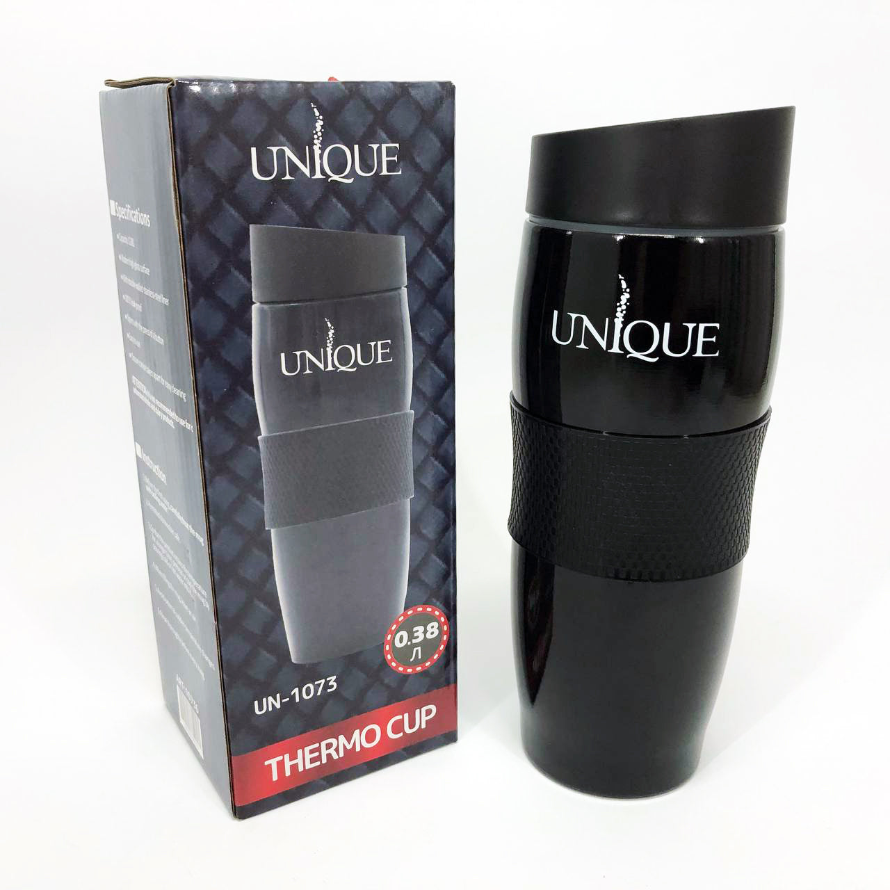 Термокружка UNIQUE UN-1073 0.38 л, Термос для питьевой воды туристический. Цвет: черный