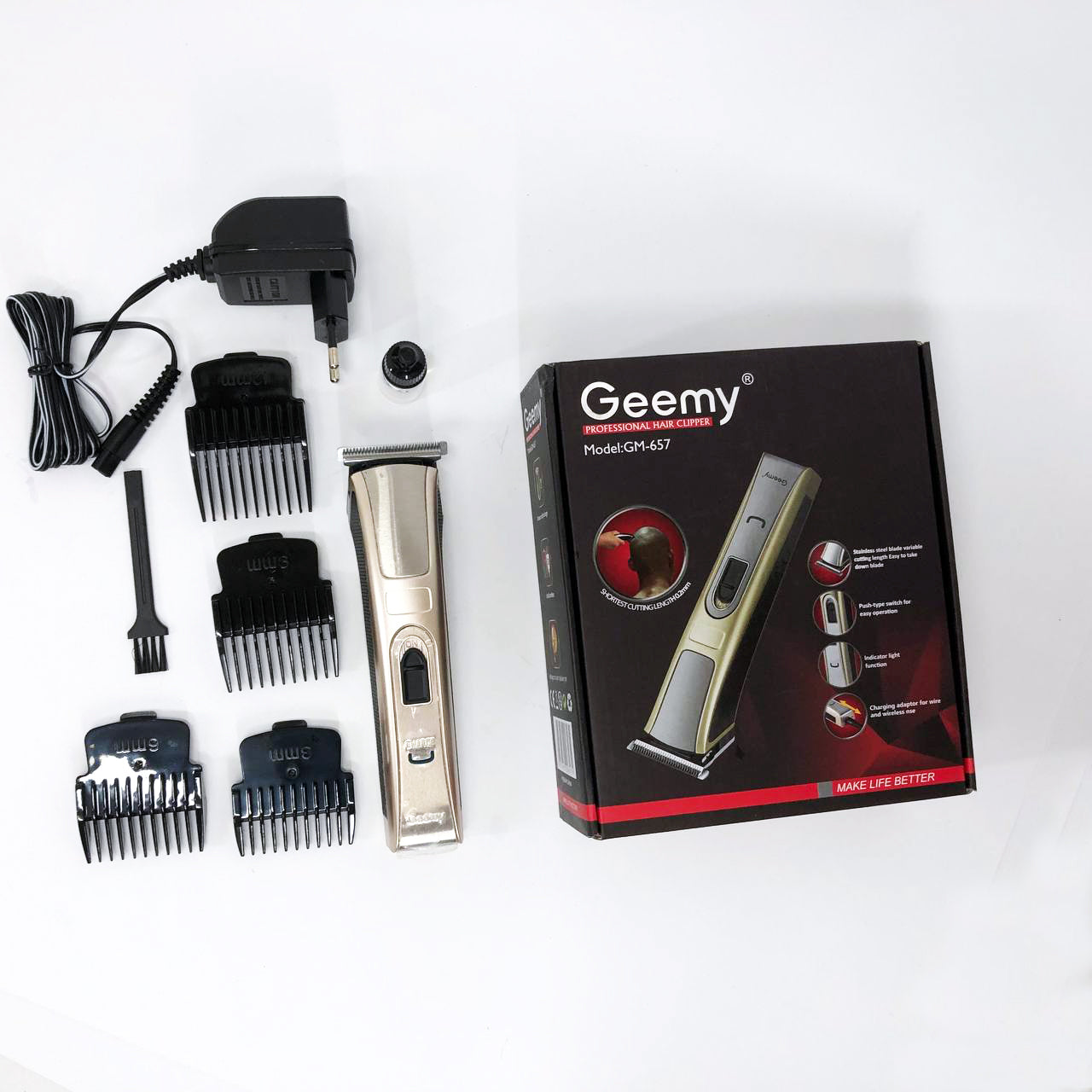 Машинка для стрижки Gemei GM-657 беспроводная с комплектом насадок, Парикмахерские машинки