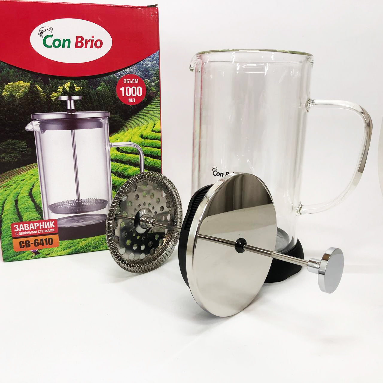 Заварник с двойными стенками Con Brio 1л CB-6410, Френч-пресс с поршнем, Френч-пресс с ручкой