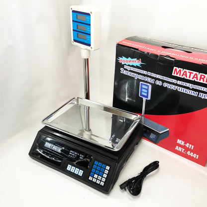 Весы товарные Matarix MX-411+ на 50 кг, Торговые весы с табло, Торговые весы настольные со стойкой