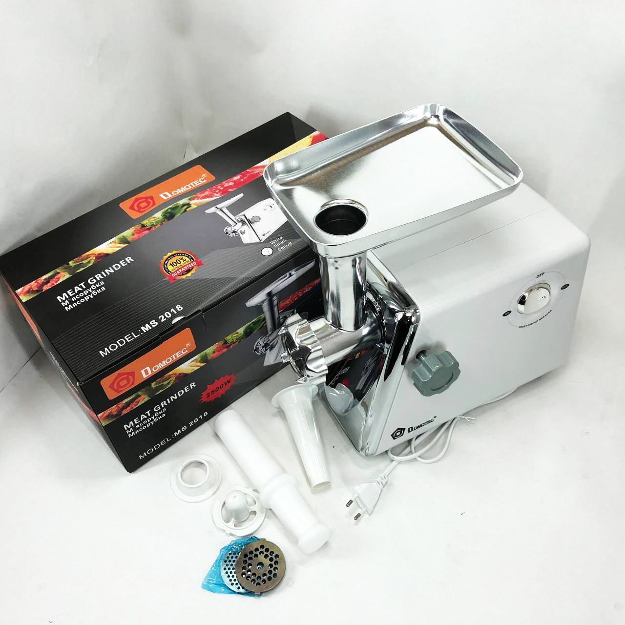 Мясорубка с соковыжималкой Domotec MS-2018 2500 Вт. Цвет: белый