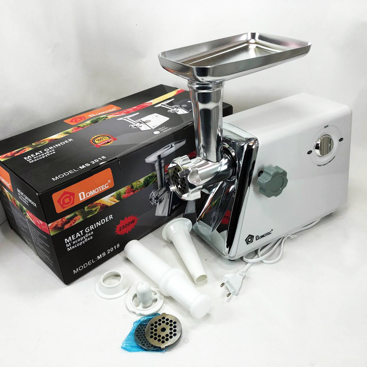 Мясорубка с соковыжималкой Domotec MS-2018 2500 Вт. Цвет: белый