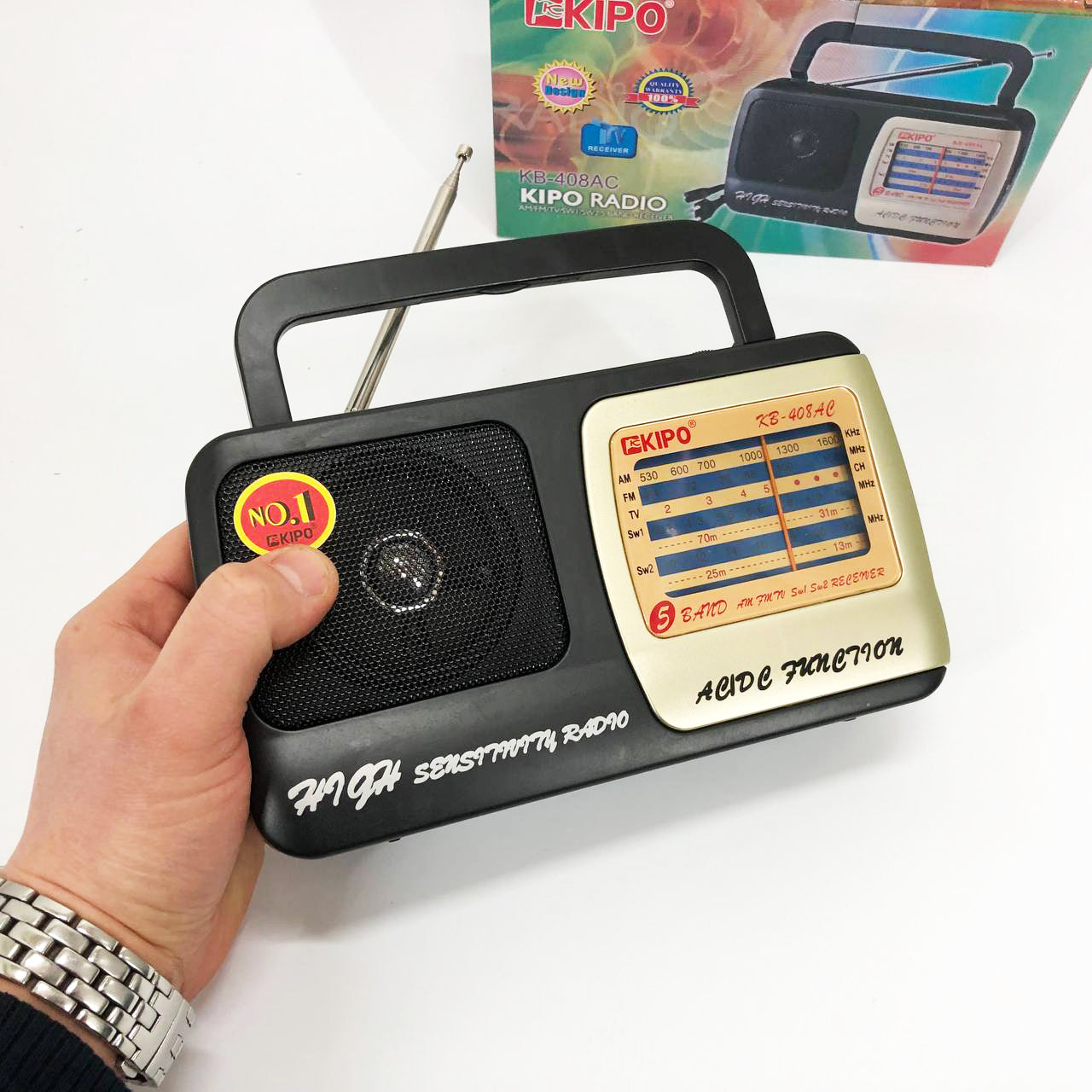 Радиоприёмник KIPO KB-408 AC мощный радио FM c usb питание от батарейки R20 или от сети