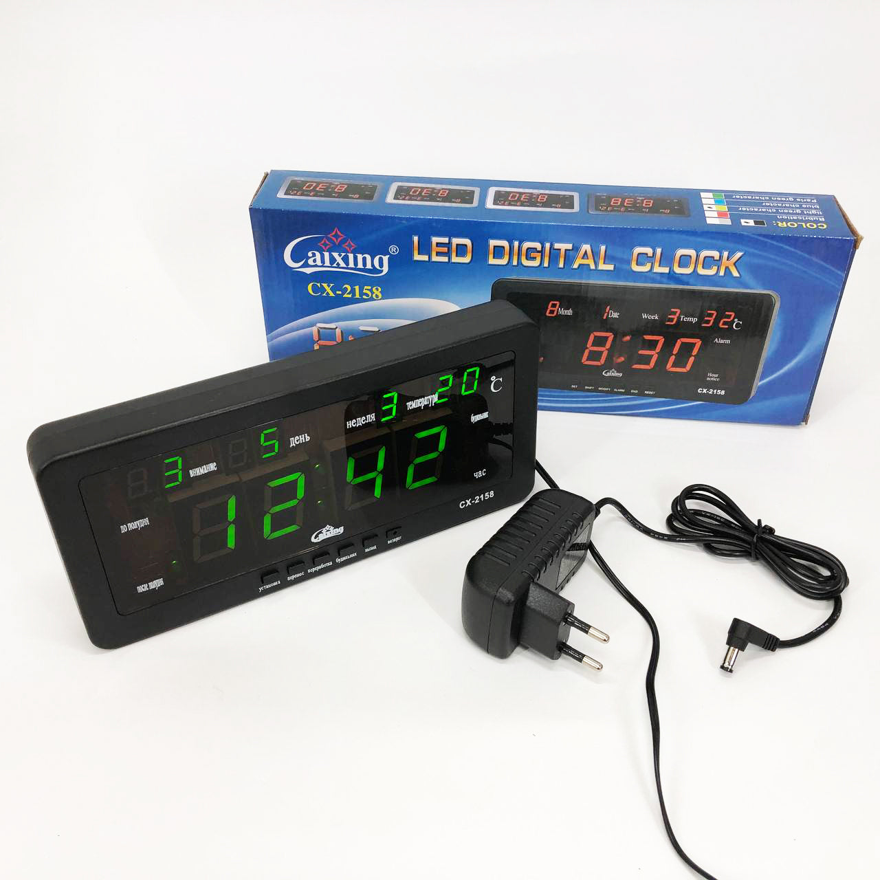 Часы настольные Caixing CX-2158 с зеленой подсветкой, Электронные настольные часы digital светящиеся