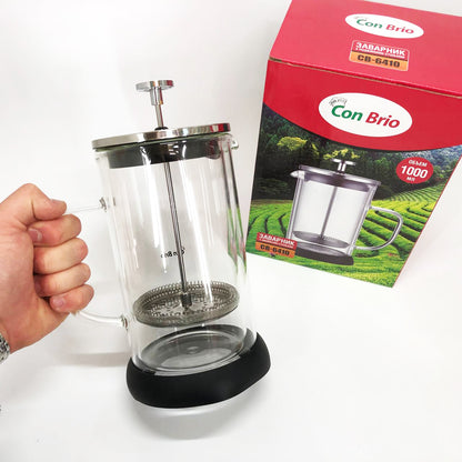 Заварник с двойными стенками Con Brio 1л CB-6410, Френч-пресс с поршнем, Френч-пресс с ручкой