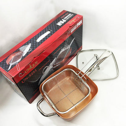 Сковорода-фритюрница UNIQUE UN-5251 квадратная антипригарная с пароваркой и кастрюлей + стеклянная крышка 24 см