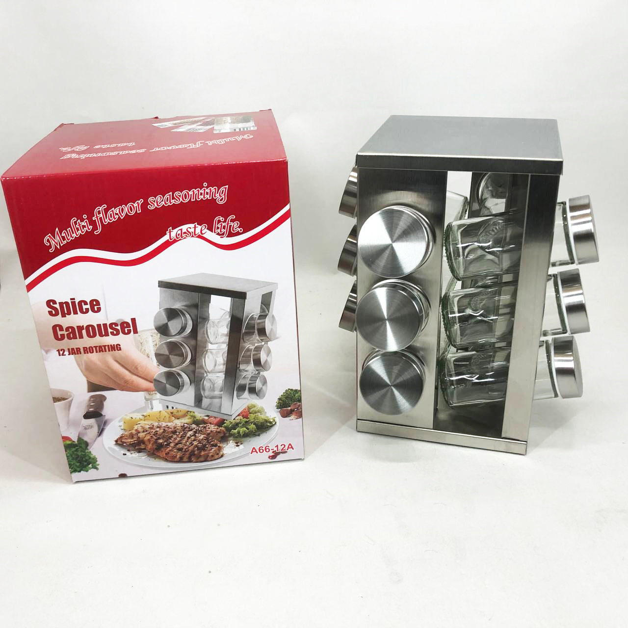 Набор емкостей для специй на подставке UNIQUE 12 в 1 Квадрат Органайзер для приправ, Стойка для специй