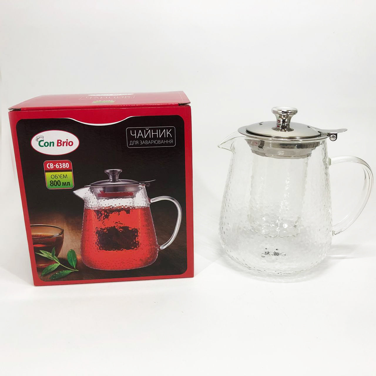 Чайник заварочный заварник для чая Con Brio CB-6380 800 мл, Стильный стеклянный заварочный чайник