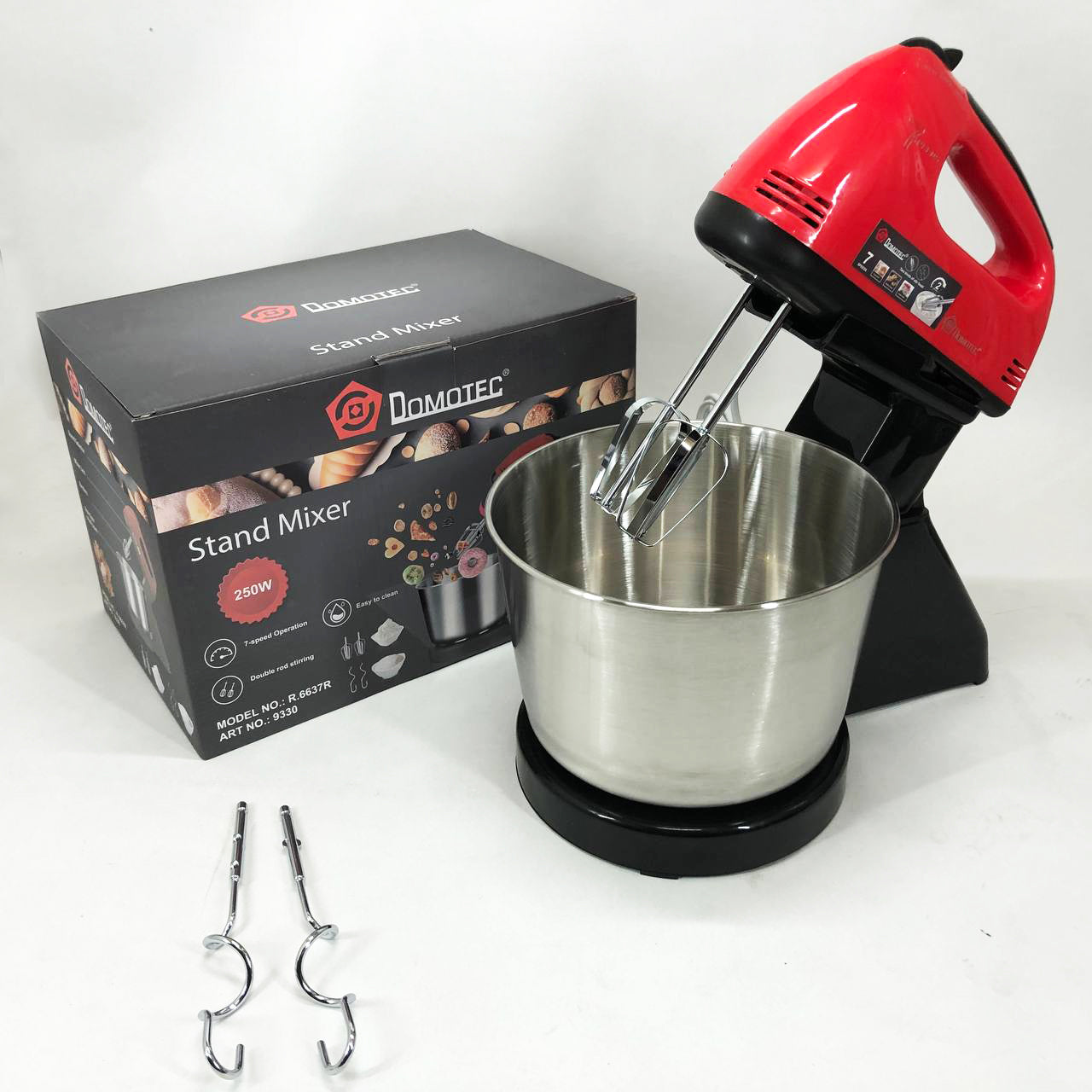 Миксер ручной с чашей Domotec R6637R 2 литра 250 W, Миксер стационарный с чашей из нержавейки
