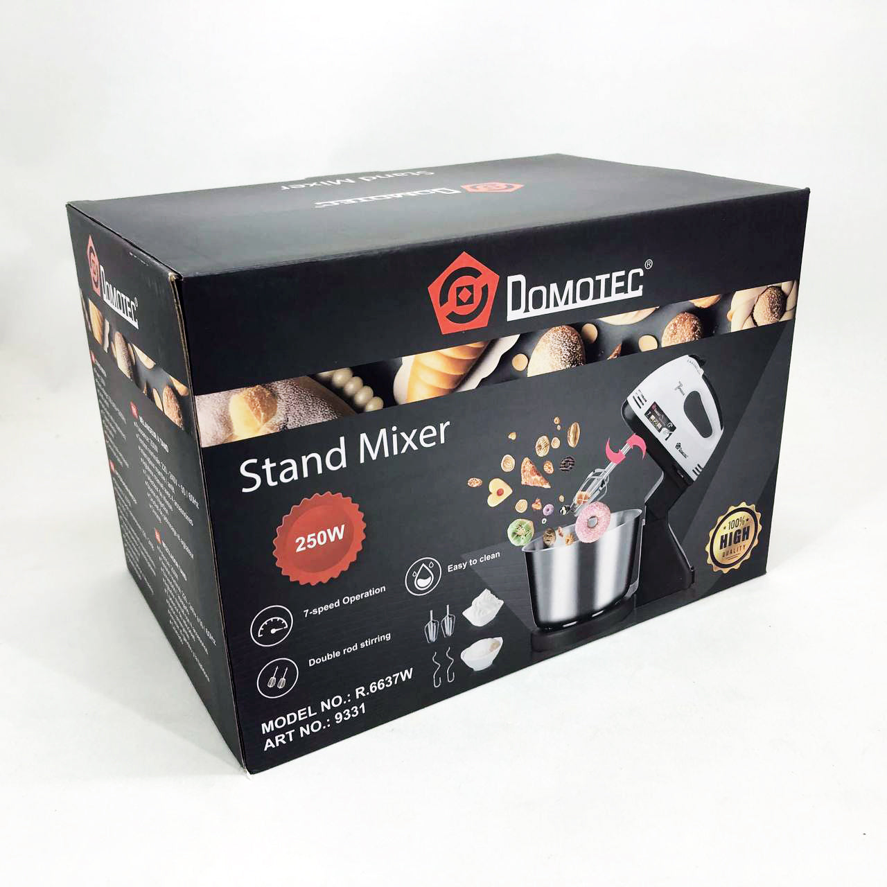 Миксер стационарный с металлической чашей Domotec R6637W Кухонный электрический на 250 Вт 7 скоростей