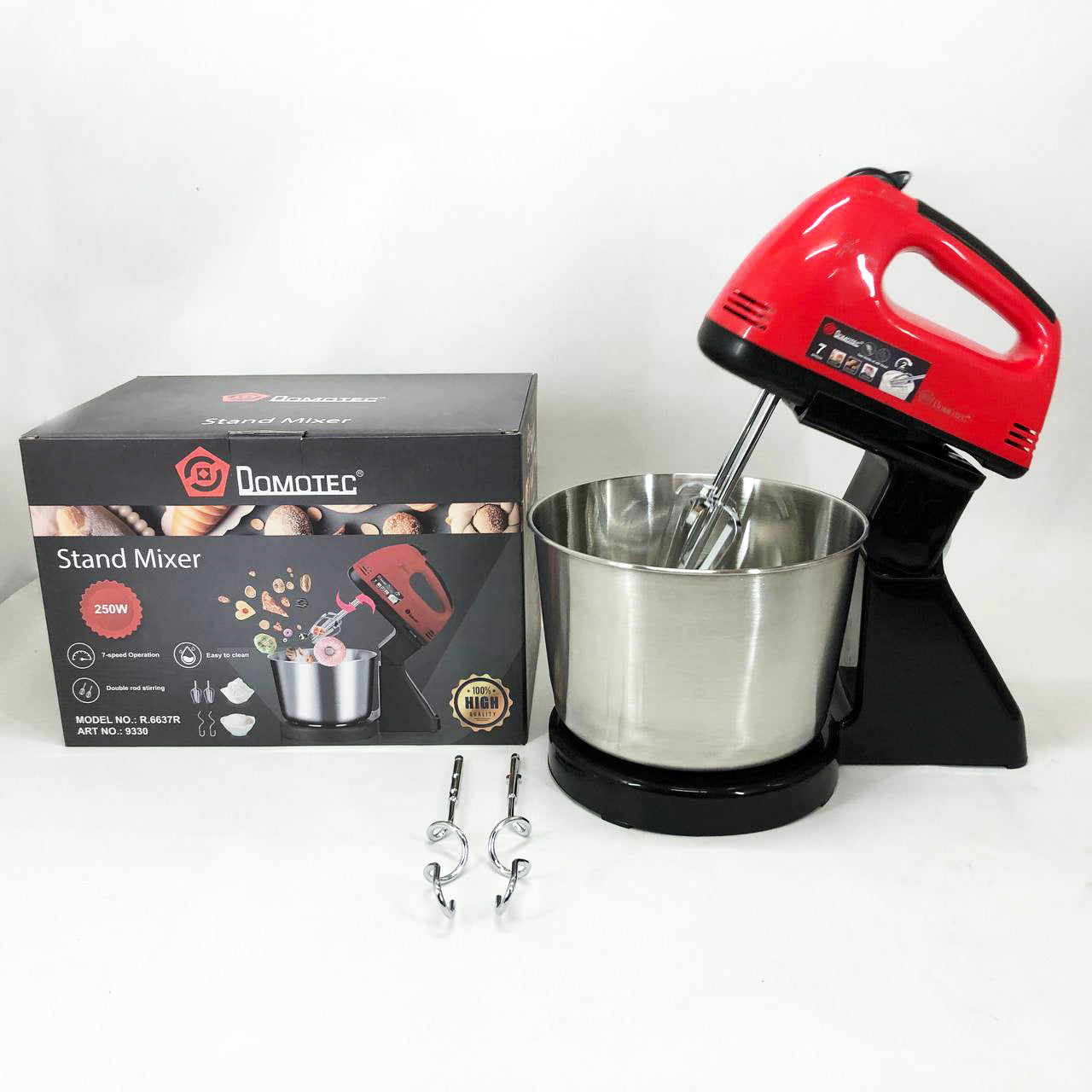 Миксер ручной с чашей Domotec R6637R 2 литра 250 W, Миксер стационарный с чашей из нержавейки