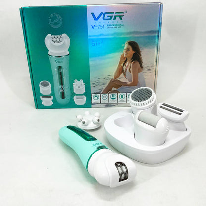 Эпилятор VGR 5 в 1 V-751, 5 насадок. Цвет: зеленый