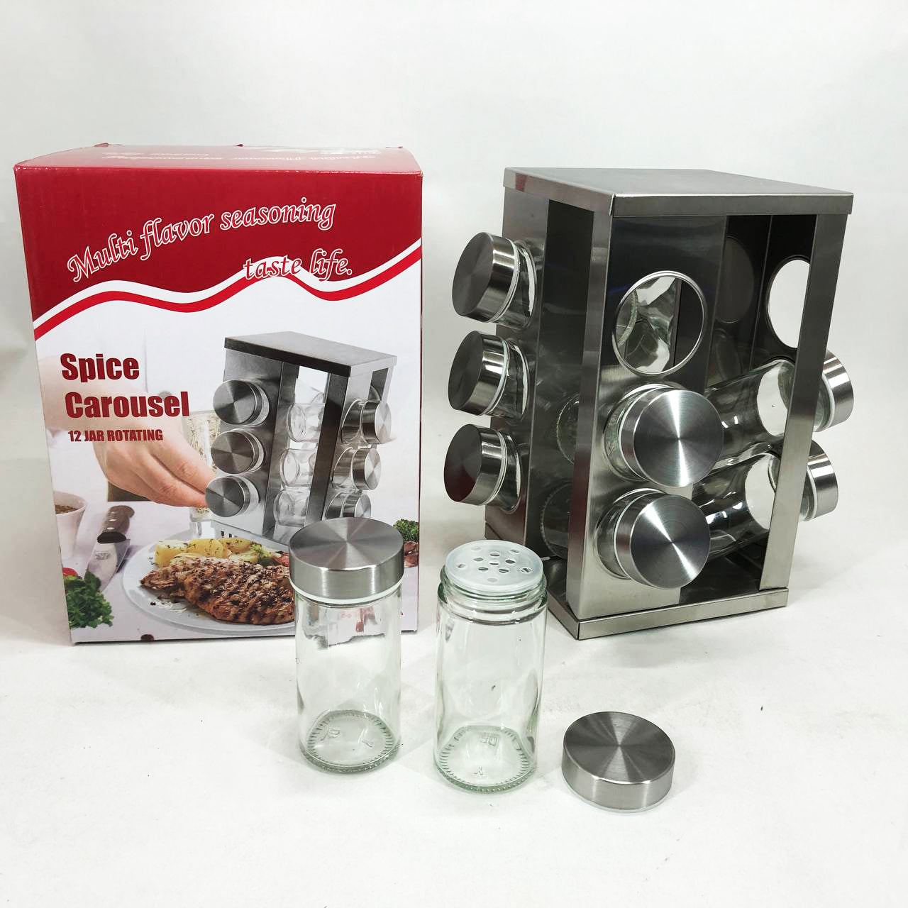 Набор емкостей для специй на подставке UNIQUE 12 в 1 Квадрат Органайзер для приправ, Стойка для специй