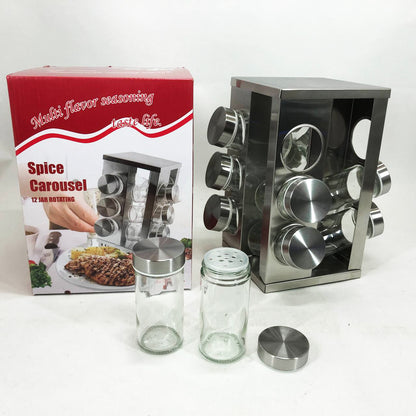 Набор емкостей для специй на подставке UNIQUE 12 в 1 Квадрат Органайзер для приправ, Стойка для специй