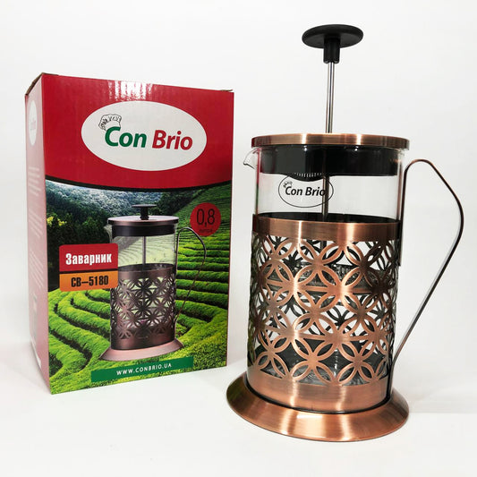 Френч-пресс Заварник для чая Con Brio CB-5180 800мл, Стеклянный заварочный чайник для чая чайники