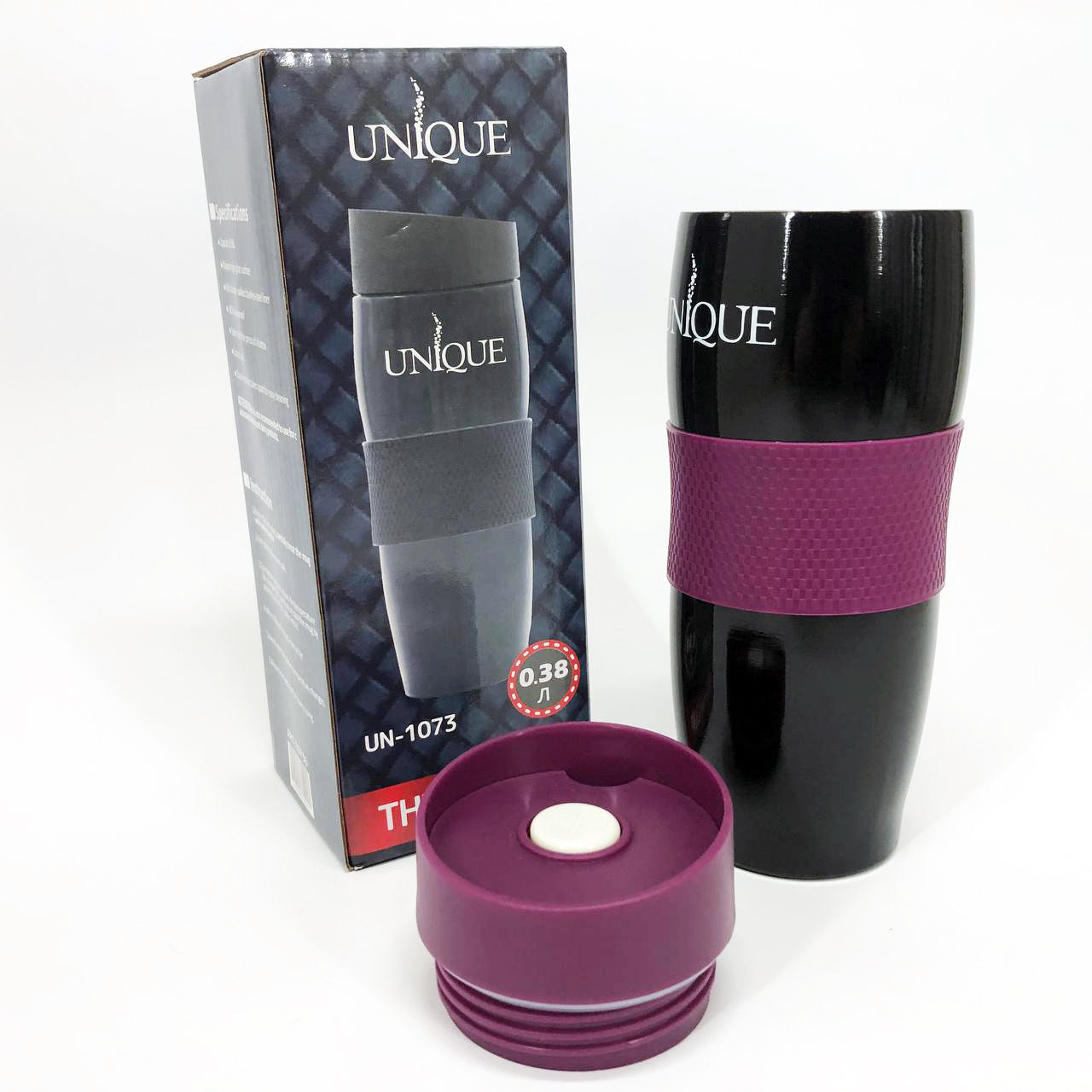 Термокружка UNIQUE UN-1073 0.38 л, Путешественнический термос, Фляга для пикника. Цвет: фиолетовый