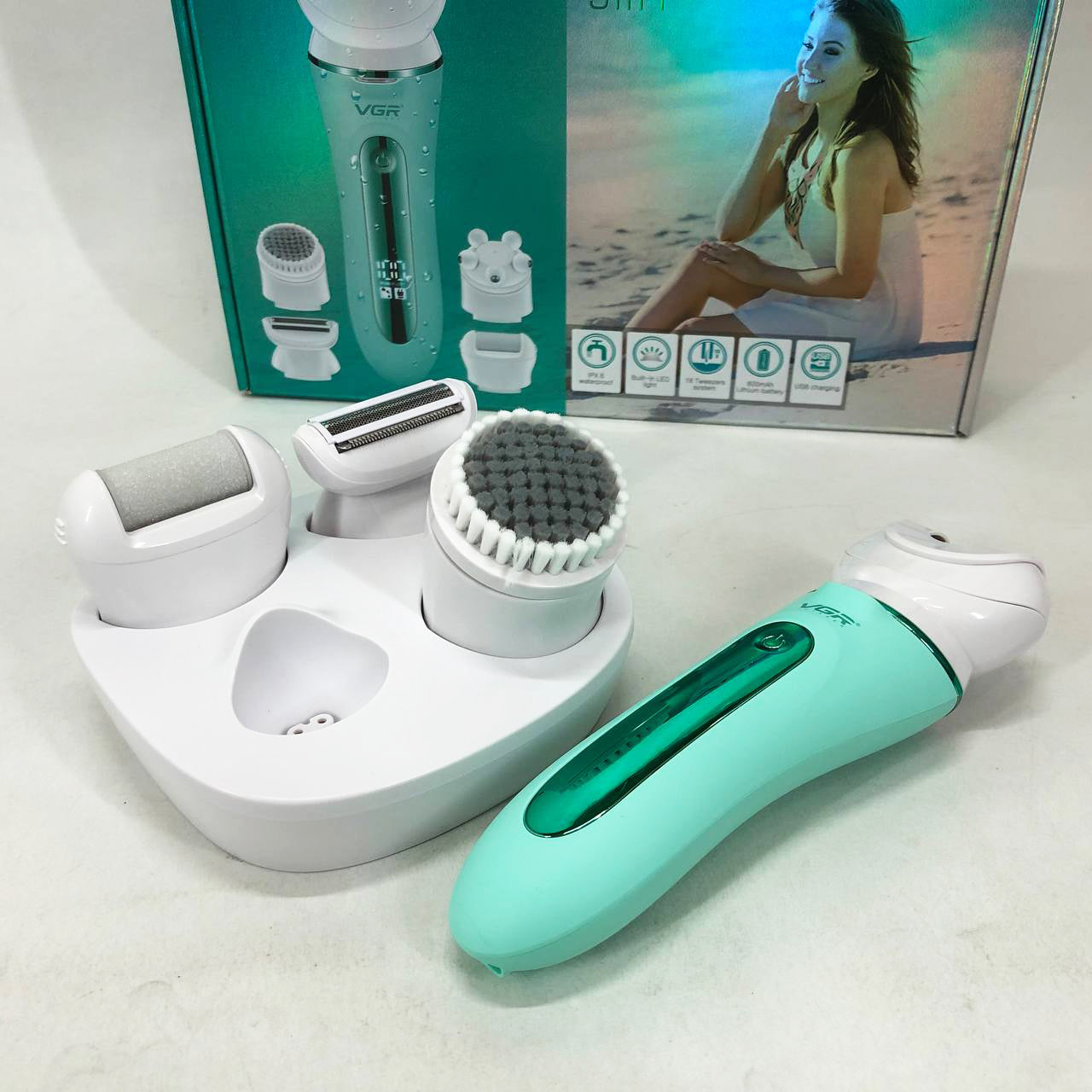 Эпилятор VGR 5 в 1 V-751, 5 насадок. Цвет: зеленый